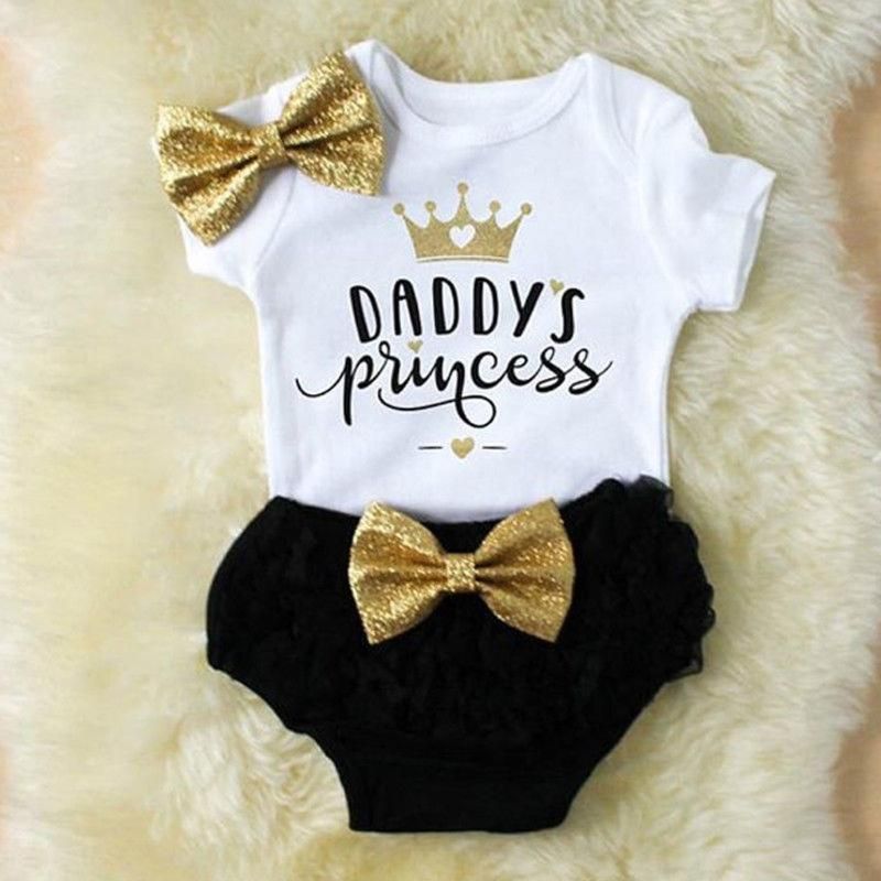 Baby Girls Clothes Summer Newborn Infant Outfits Onesie Shorts Bows 3Pcs Clothing Sets 