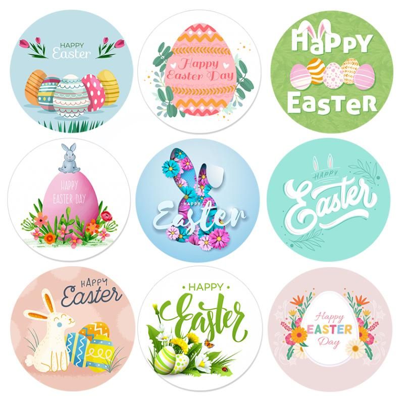 24/Happy Easter Sticker Cake Baking Egg Paper Sticker Labels Easter