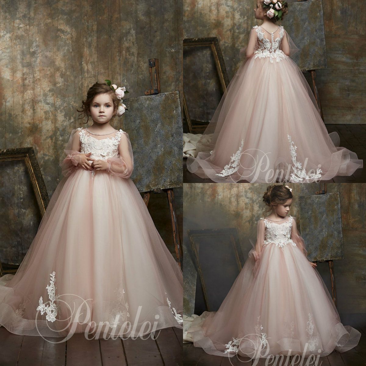 2020 Cute Flower Girl Dresses Jewel Neck Bead Appliqued Long