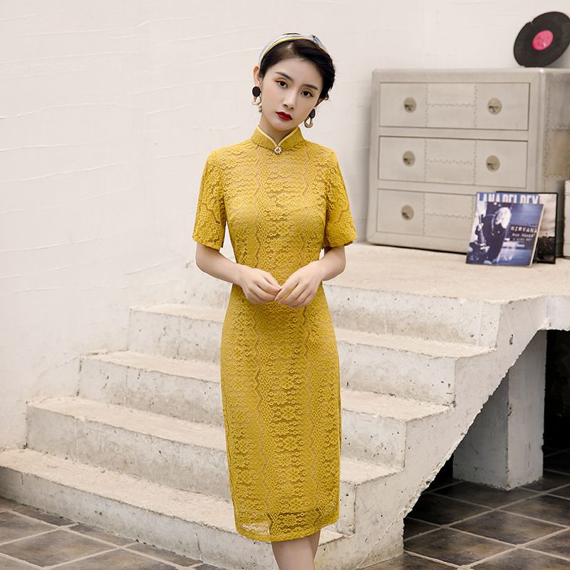 yellow chinese dress
