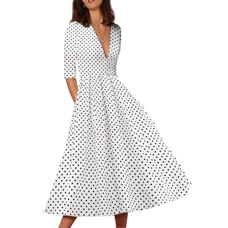 v neck polka dot dress