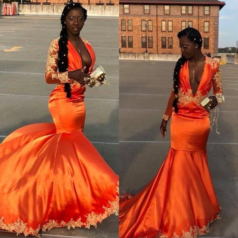 orange and blue prom dress