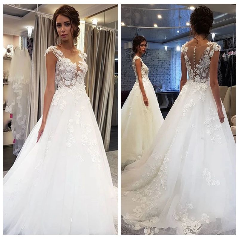 Vestido de novia floral blanco de tul con flores 3D ver a través elegante de la Vestido de novia floral blanco de tul con flores 3D ver a través elegante de la