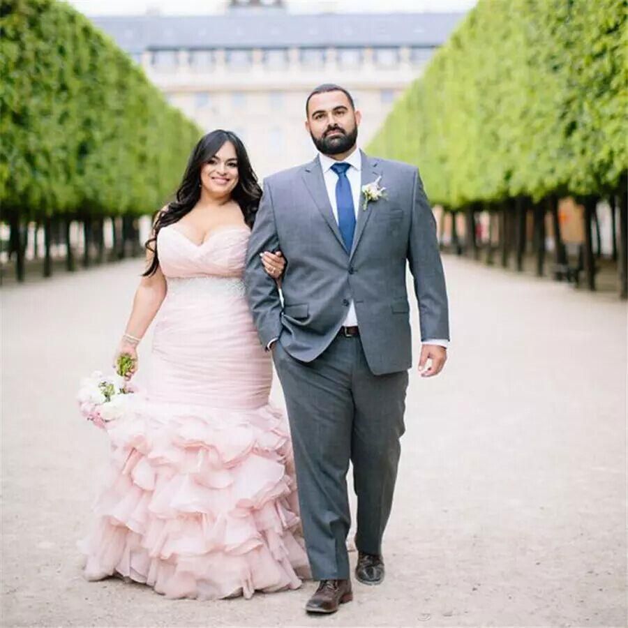 Plus Size Blush Pink Mermaid Wedding Dresses Beaded Belt Strapless Bridal  Formal Gowns Cascading Ruffles Bride Gowns Vestidos De Noiva From Sweet  Life, $151.8 | DHgate.Com