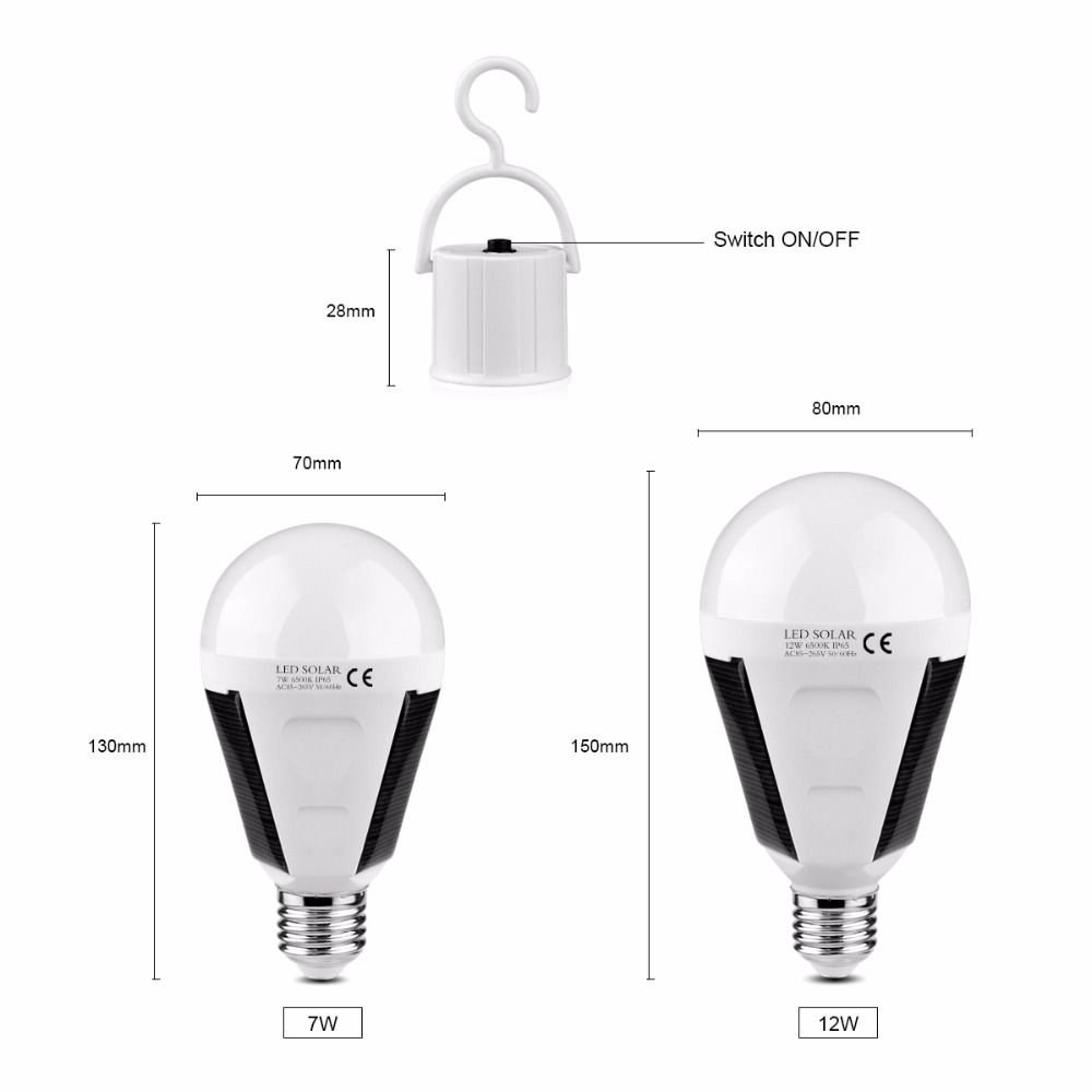 Portable LED Solar Light Bulb 7W E27 Tent Camping Fishing Lamp Rechargeable New