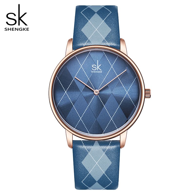 Shengke Women Watch Plaid Leather Girl Wristwatch Lady ...