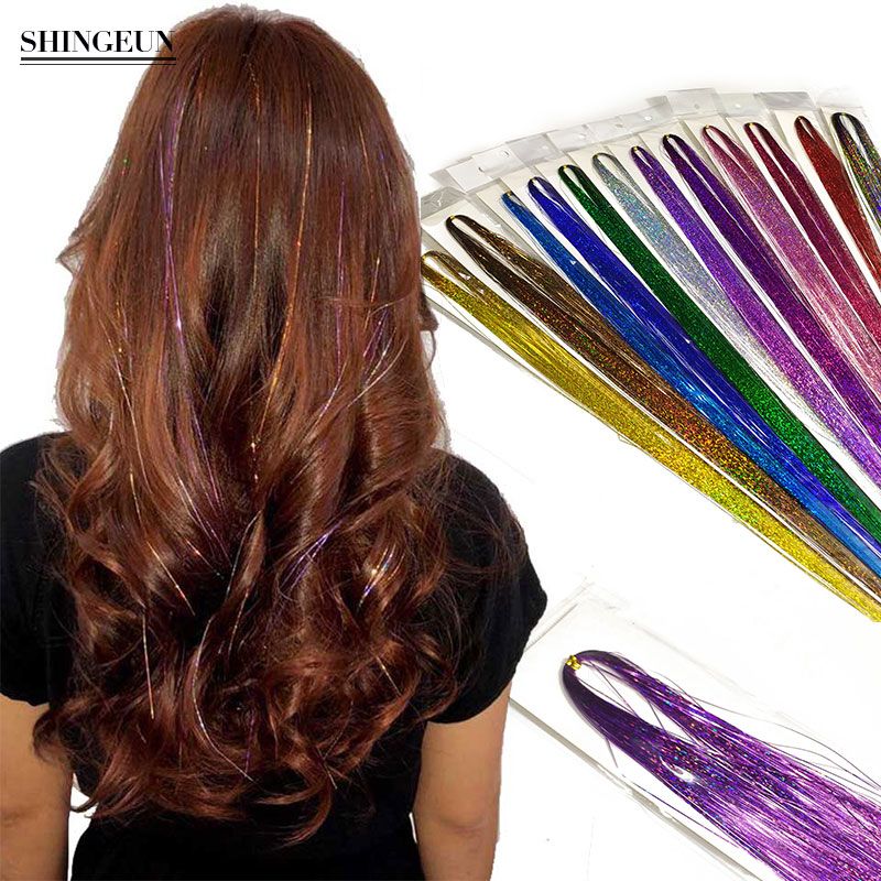 Nissi Color Tinsel Hair Glitter Extension Sparkle Bling Colorful Bright Gold And Silver Line Pick Dyed Wig Hair Accessory To Make A Bun Bun Accessory From Beautylove08 22 39 Dhgate Com