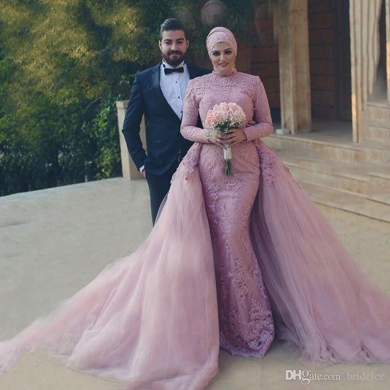 Pink Muslim Long Sleeve Evening Dresses 2020 Mermaid Tulle Lace Islamic Saudi Arabic Hijab Beaded Formal Evening Gown With Detachable Train Topshop Evening Dresses Turquoise Evening Dress From Enjoyweddinglife 216 05 Dhgate Com