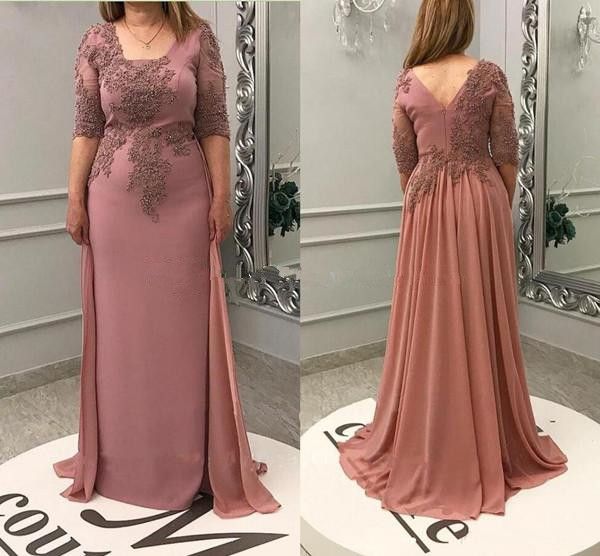 2020 Brudmor av bruden Klänningar med spets Applique Half Sleeves Zipper Back Plus Size Party Evening Gowns