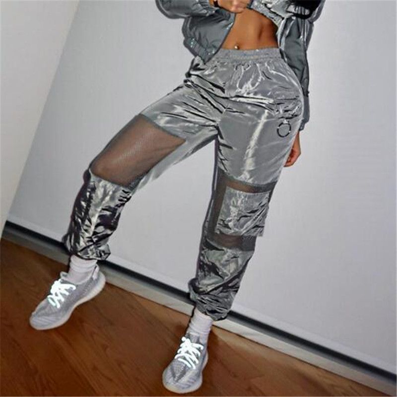 Compra Bolsillo Grande Pantalones De Carga Mujer Pantalones De Verano  Pantalones De Malla Brillantes Ocasionales Pantalones De Chándal Delgados Pantalones  Plateados Pantalón De Mujer Sexy Cintura Alta Barato | Entrega Rápida Y