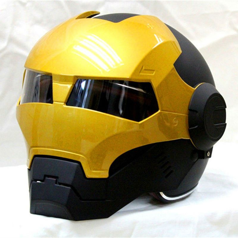 Negro / Oro IRONMAN Iron casco de motocicleta medio abierto cara casco casque