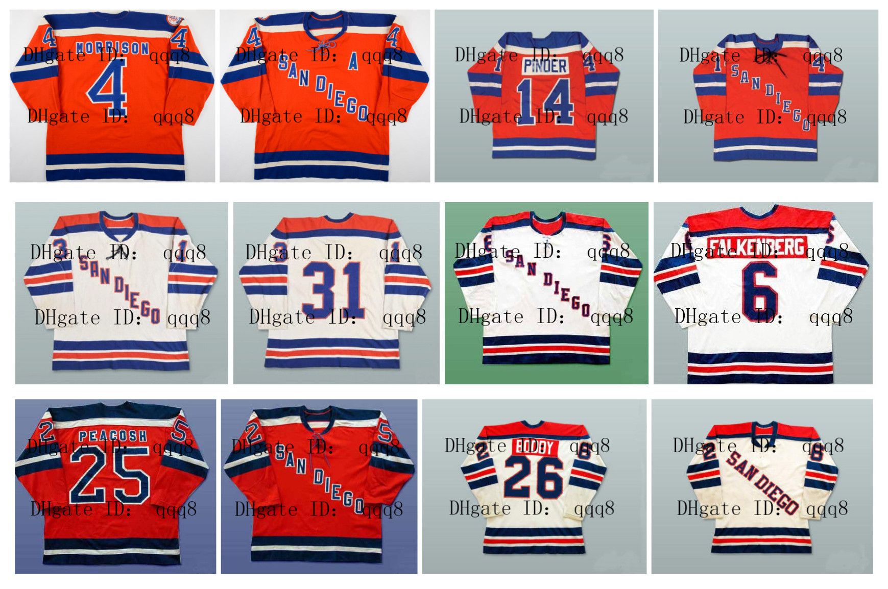 2021 WHA San Diego Mariners Jersey 4 Kevin Morrison 31 Ernie Wakely 6 Bob Falkenberg 26 Gregg