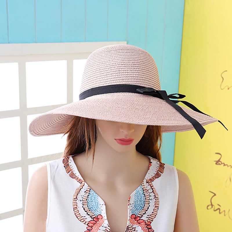 Summer Straw hat Women Big Wide Brim Beach Foldable Sun Block UV Protection Panama hat