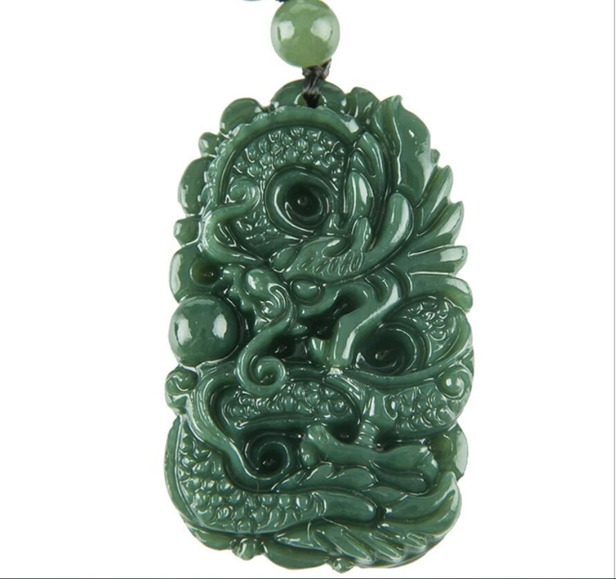 Dragon-Free Necklace Natural Green Hand-carved Chinese Hetian Jade Pendant