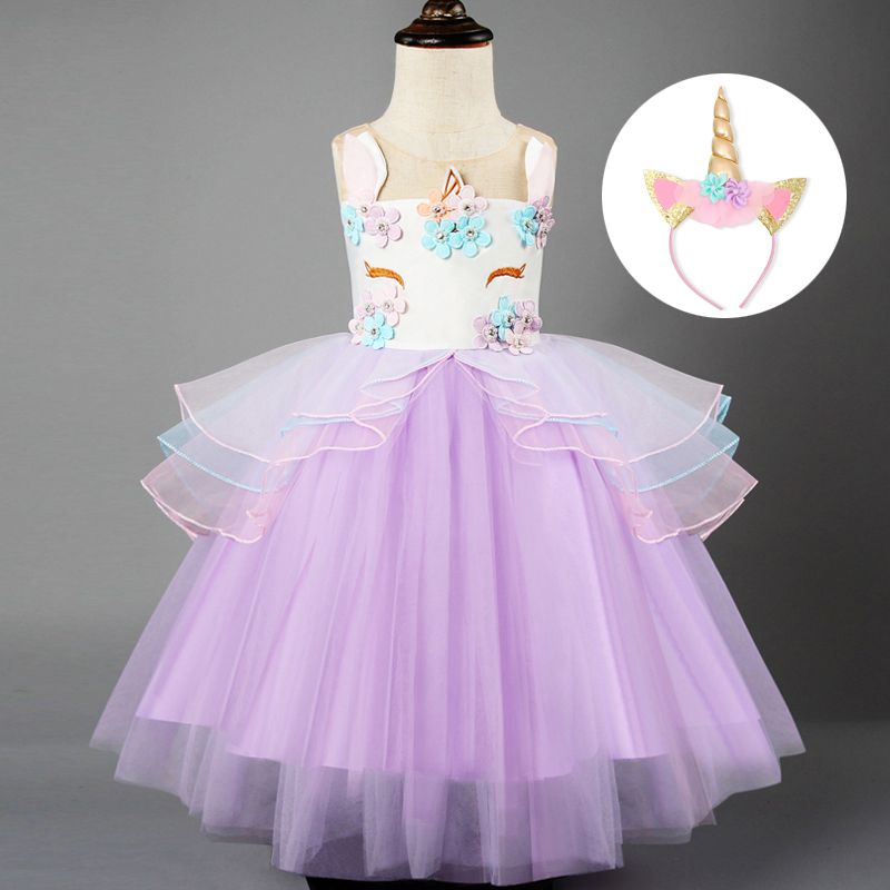 Unicornio de lujo para niños vestidos para niñas bordado vestido unicornio  + diadema niña princesa vestidos de fiesta de bodas trajes Unicornio
