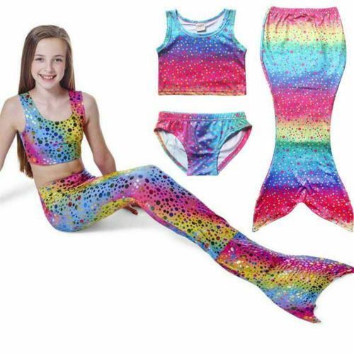 UK Girl Swimmable Mermaid Tail Bikini Swimwear Sea-maid Set Swimsuit Costume