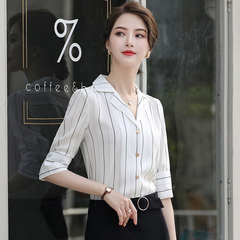 Compra Blusas Para Mujer Camisas Mujeres Trabajo Trabajo Verano Media Manga  Oficina Oficina Ropa Estilos Rayas Blanco Barato | Entrega Rápida Y Calidad  | Es.Dhgate