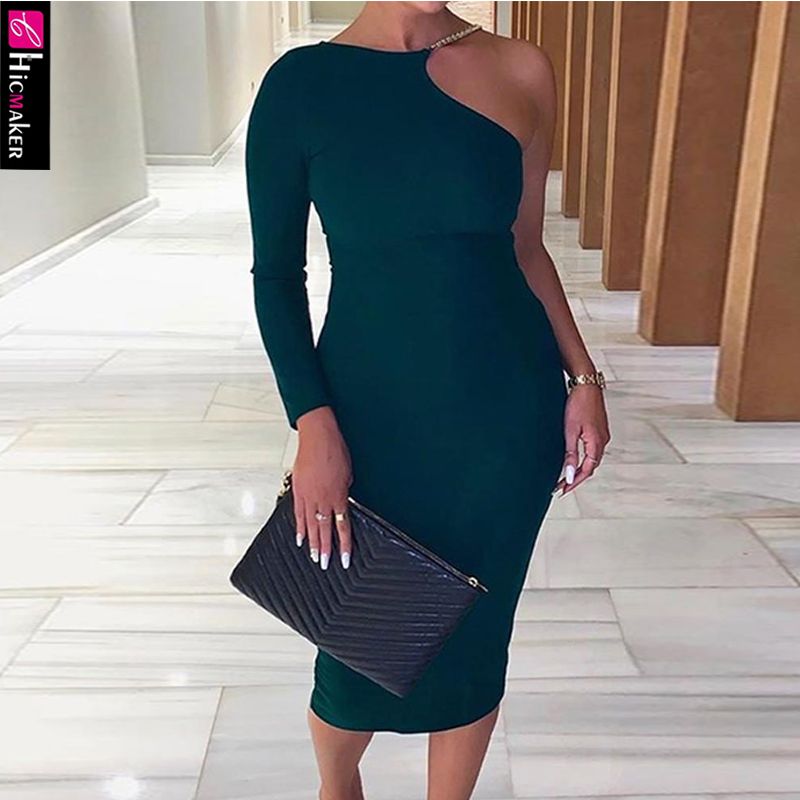 one shoulder bodycon midi dress