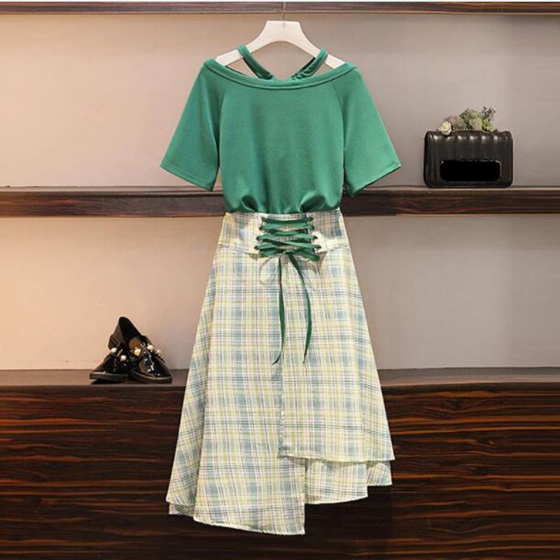 plus size plaid skirt set