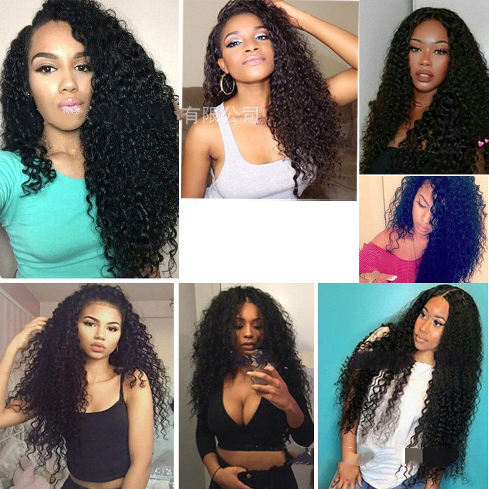 African Curly Hair Lady Wigs Black Long Curly Hair Synthetic Wigs