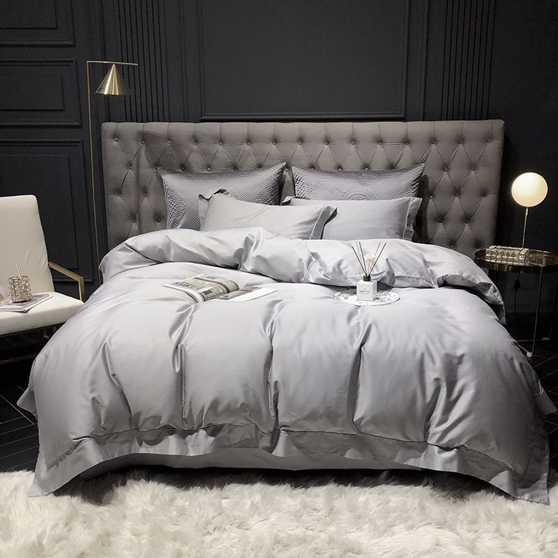 1000TC Egyptian Cotton SilverSolid DuvetCover//Sheet Set//Flat//Fitted//Pillow Queen