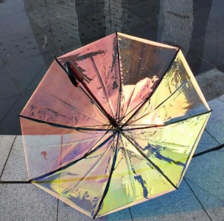 transparente paraguas sombrilla largo mango colorido gradiente pvc holográficos al aire paraguas