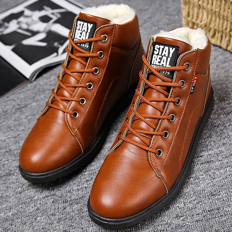 Men Black Large Size 11 Winter Boots Men Shoes Warm Fur Snow Boots Men