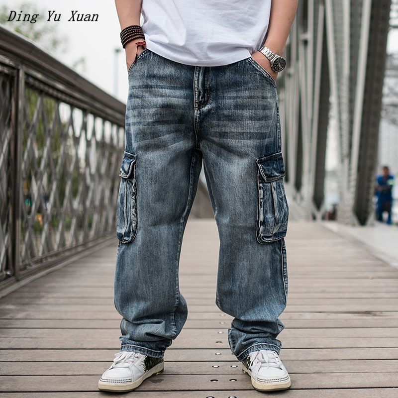 Wholesale Mens Baggy Hip Hop Jeans 2019 Plus Size 30 46 Multi Pockets ...