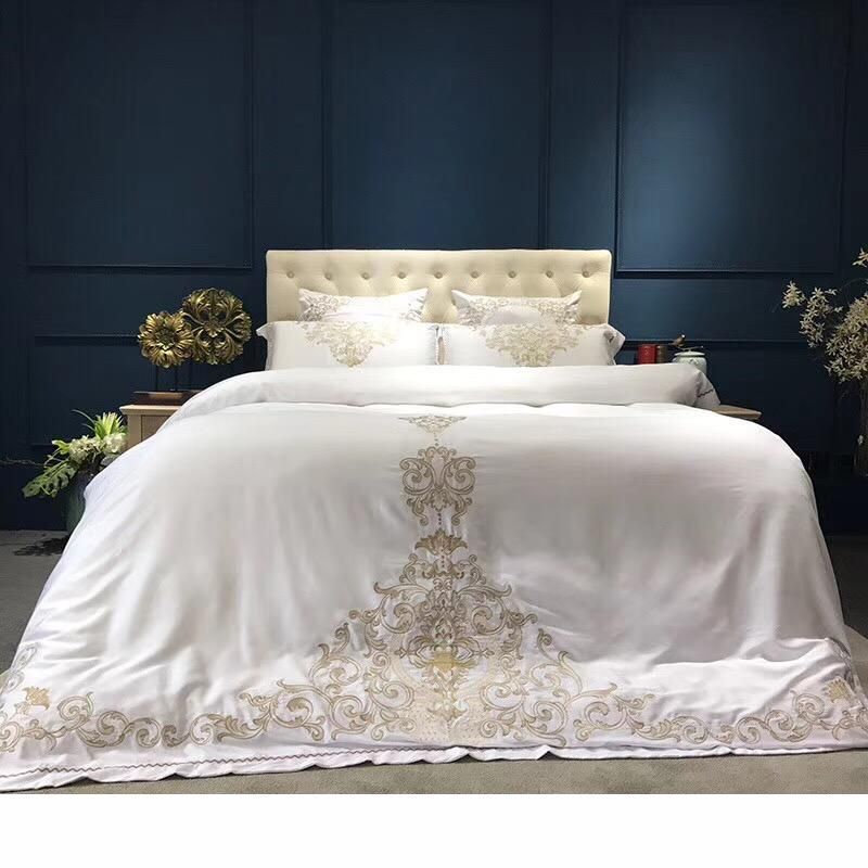 Gold Silver White Luxury Silk Bedding Set Queen King Size Bed Set