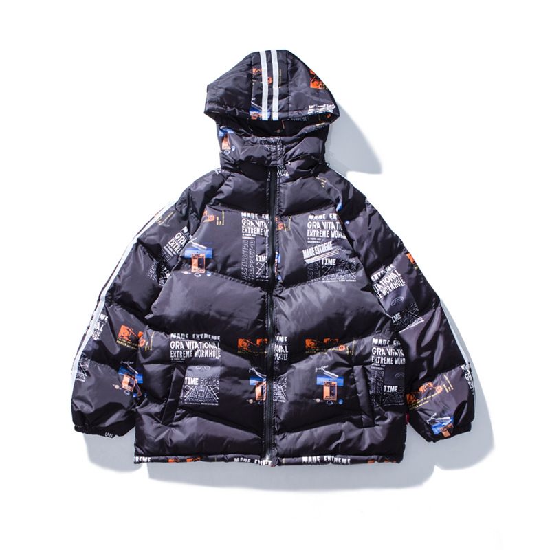 Invierno hombres abajo chaqueta hop rap street letras impresas chaqueta con capucha engrosada