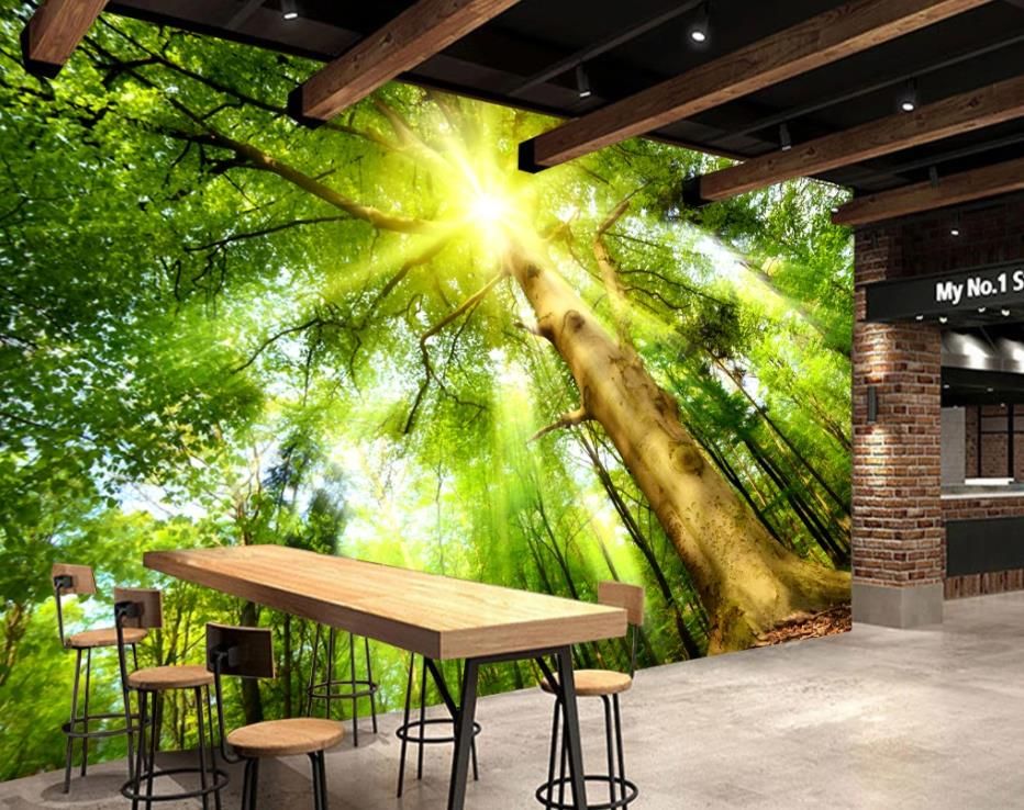 Custom Any Size Mural Wallpaper Big tree forest sunlight green nature 3D  background wall Home Decor