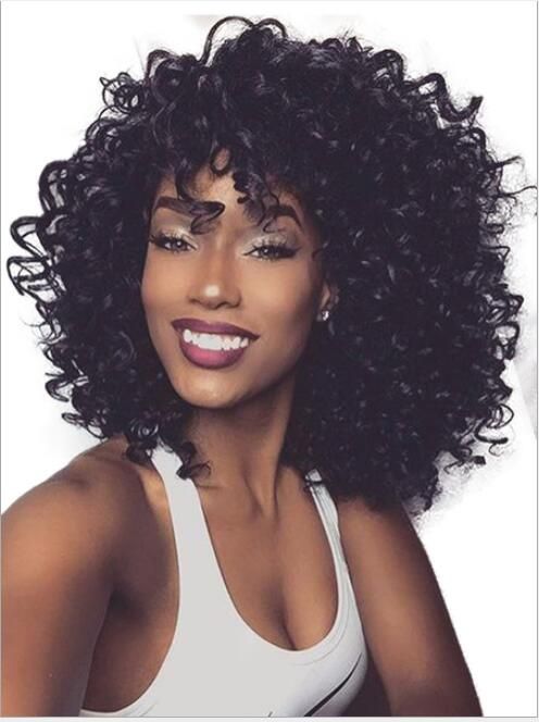 New style foreign trade wig long hair with bangs curly hair black full head hot sale New style foreign trade wig long hair with bangs curly hair black full head hot sale
