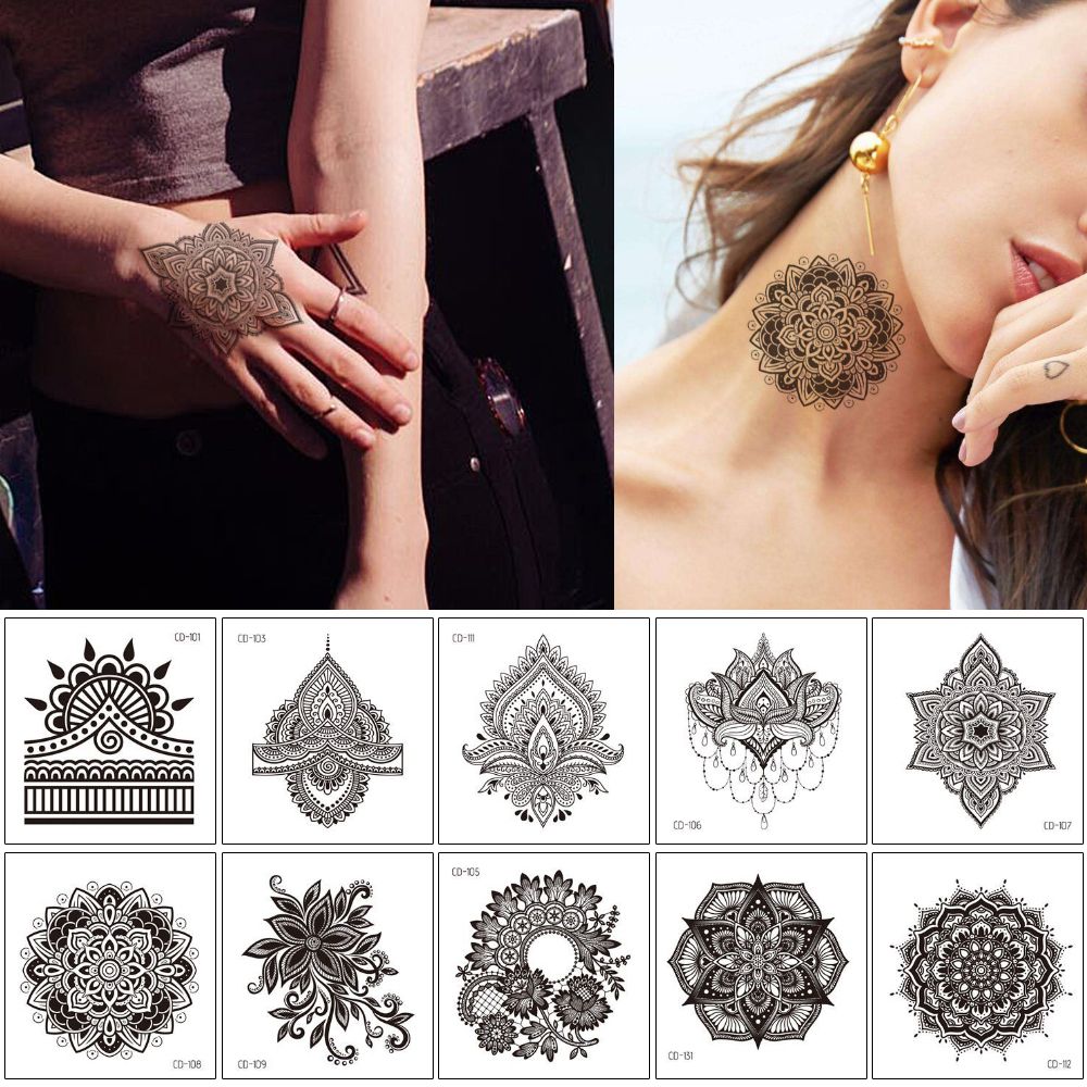 Henna Flower Lace Hollow Temporary Tattoo Sticker for Woman Man Hands Neck Arm Body Art Design Vintage Waterproof Small Fashion Tattoo Decal Henna Flower Lace Hollow Temporary Tattoo Sticker for Woman Man Hands Neck Arm Body Art Design Vintage Waterproof Small Fashion Tattoo Decal