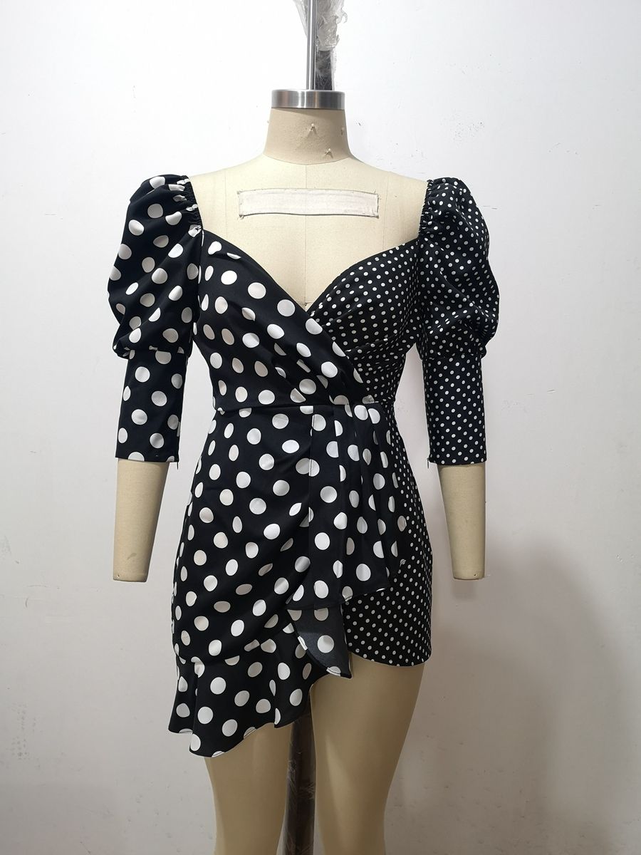 Wholesale Real Picture Fashion Dress Big And Small White Spot Puff