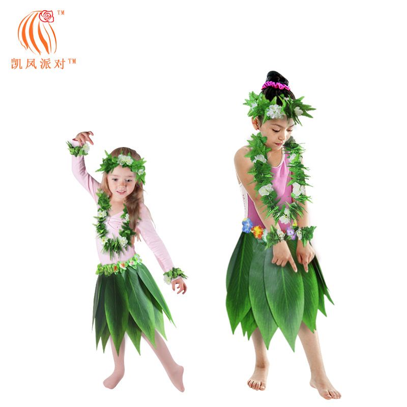 Nuevos niños adultos Hawaiano Hula Falda Hierba Flor Pulsera Fiesta Vestido de Playa "Fo