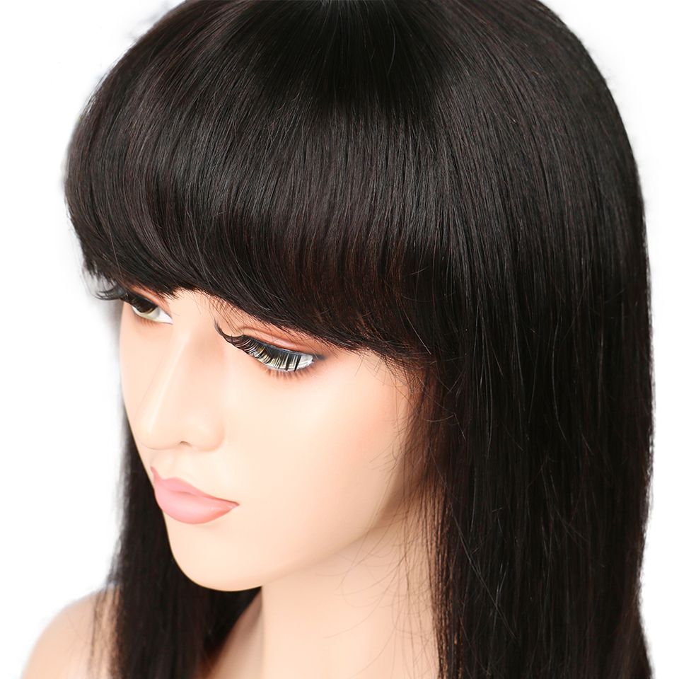 Lace Front Human Hair Wigs With Thick Bangs Peruvian Non Remy Hair Pre Plucked Bob Wig Natural Black Lace Wig From Zuihangyuan 46 24 Dhgate Com