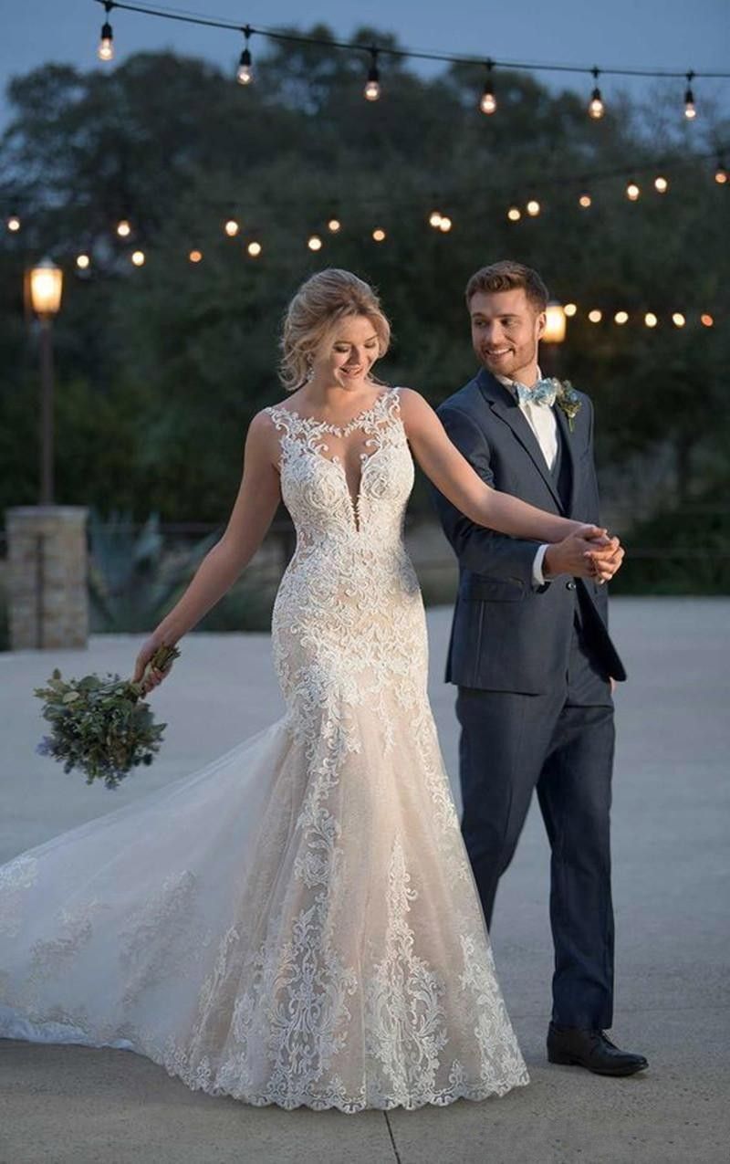 Champagne Sirena Vestidos de novia 2019 vestido de novia Cuello redondo Sin mangas Sin respaldo Barrido Apliques Vestidos de novia batas de mariée Champagne Sirena Vestidos de novia 2019 vestido de novia Cuello redondo Sin mangas Sin respaldo Barrido Apliques Vestidos de novia batas de mariée