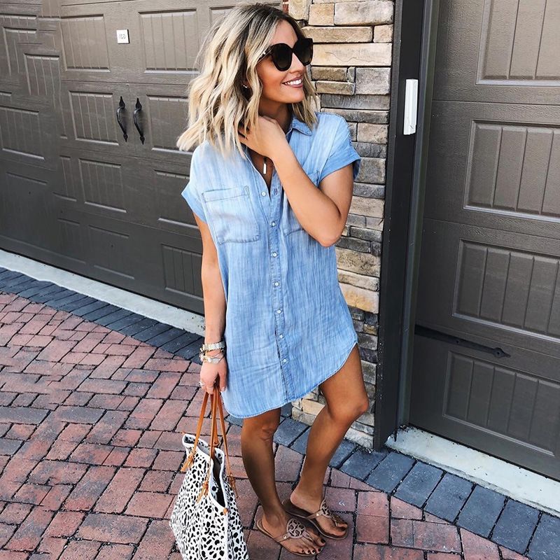 pocket denim shirt dress