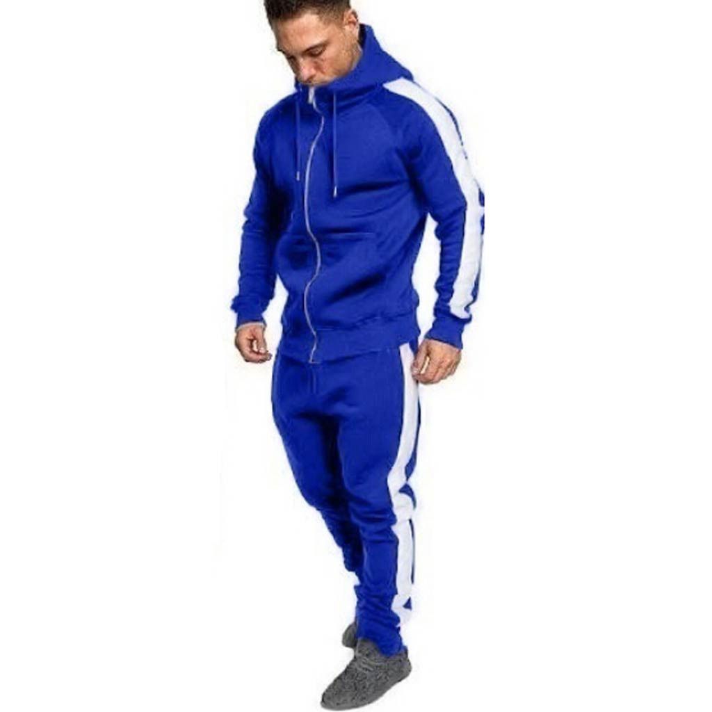 Men's Autumn Patchwork Zipper Sweatshirt Top Pants Sets Sports Suit Tracksuit