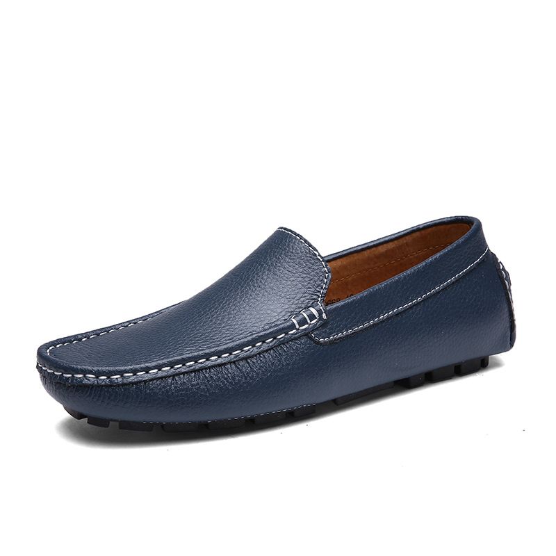 navy blue leather boat shoes