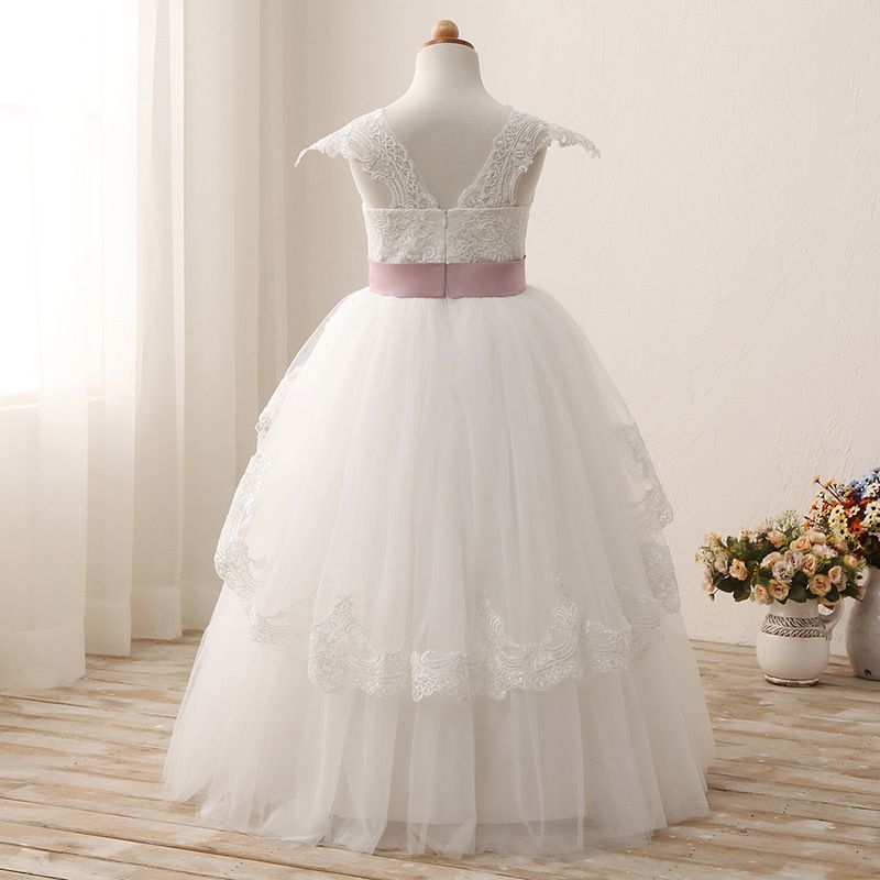 Little Big Girl Lace Flower Applique Tutu Dress Princess Wedding Pageant Formal