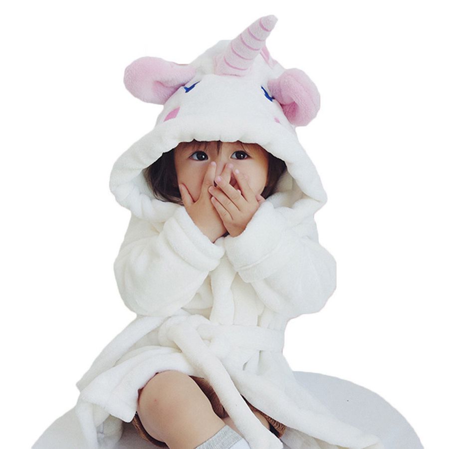 Cute Unicorn Nightgowns Baby Girls Bathrobe Flannel Kids Robe