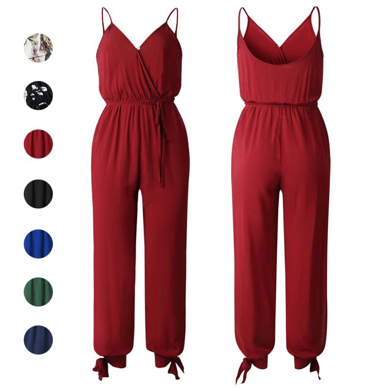 red tie waist jumpsuit