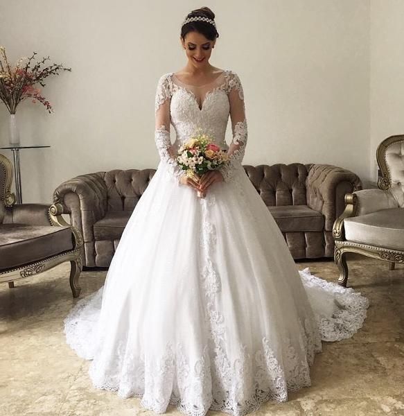 Compra Princesa Árabe Bola Vestido De Novia Vestidos De Novia Manga Larga  Jardín Tren Apliques Encaje Lujoso Dubai Pavo Vestidos De Novia Vestidos  Novias Barato | Entrega Rápida Y Calidad | Es.Dhgate