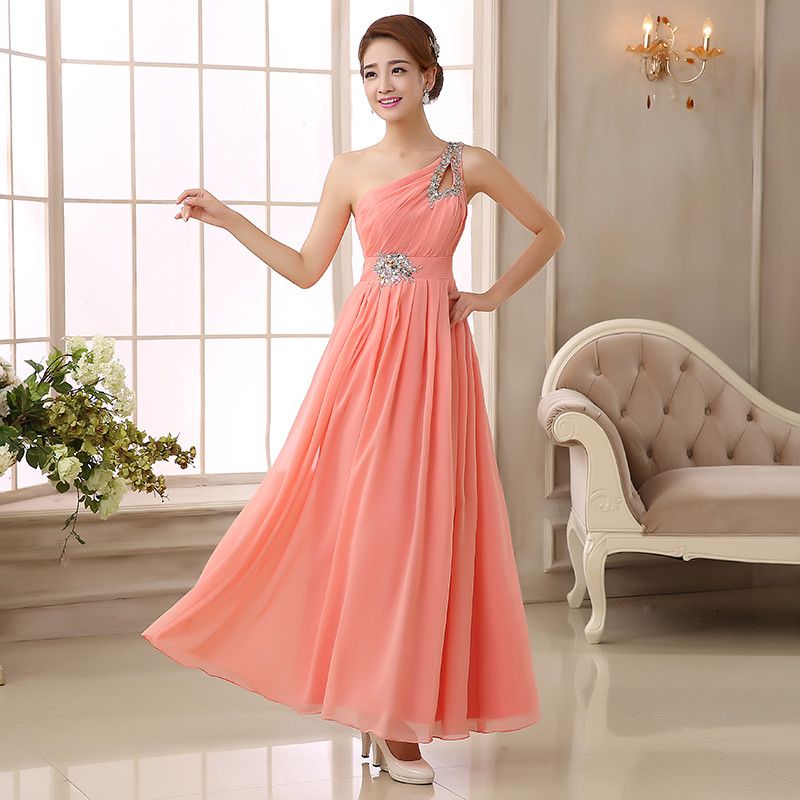 Compre Color De Caramelo Gasa De Un Hombro Vestidos De Dama De Honor 2020 Vestido  De Fiesta De Boda Con Cuentas Vestidos Formales Largos Púrpura Royal Azul  Rojo Lavanda A 50,65 €