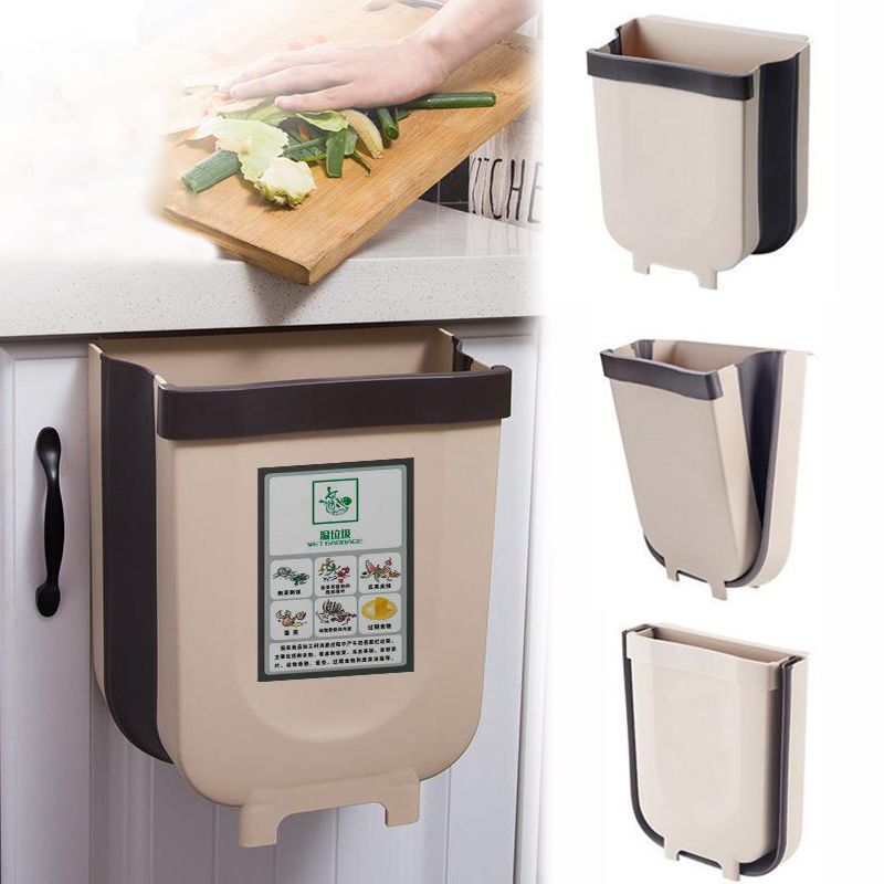 2020 Foldable Waste Bin Kitchen Cabinet Door Hanging Trash Can