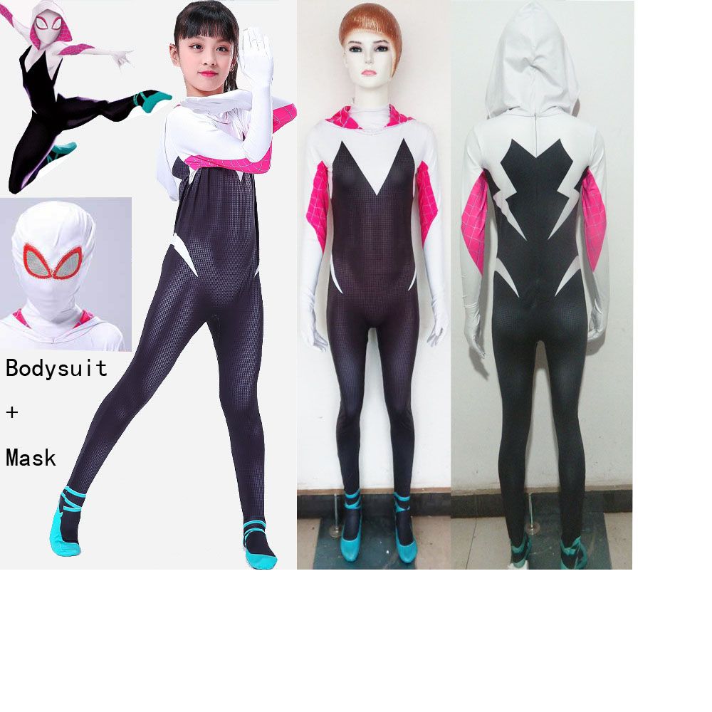 Gwen Stacy Spider Girl Cosplay Costume Spider-Gwen Zentai Suit For Adult /& Kids