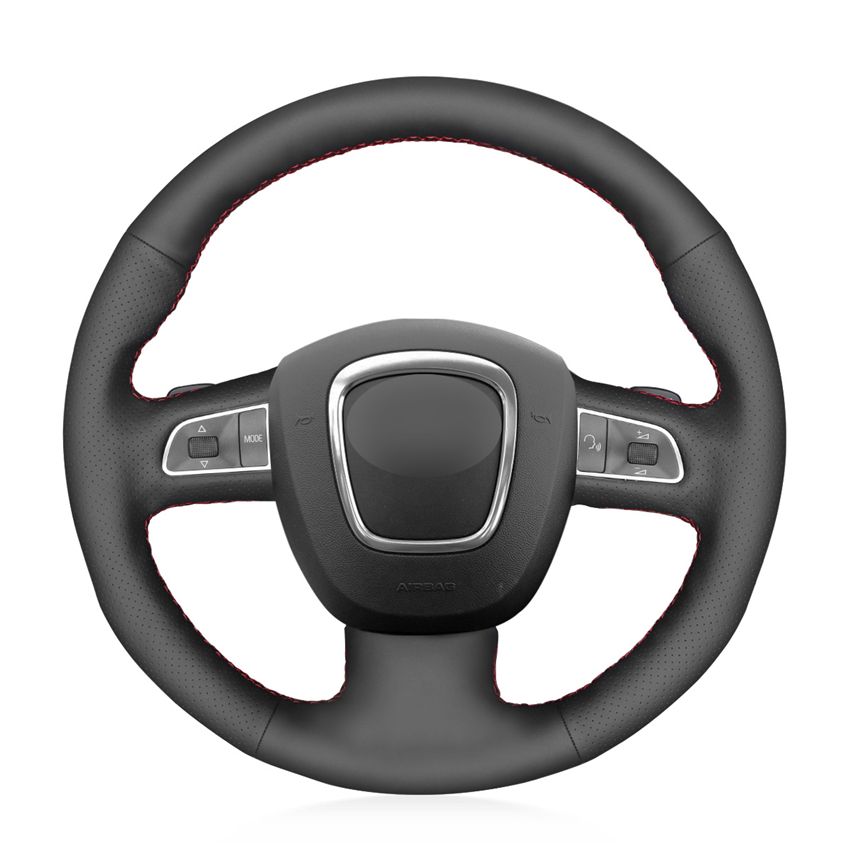 FOR AUDI A4 B7 PERFORATED LEATHER STEERING WHEEL COVER 2005-2008 BEIGE STITCHING