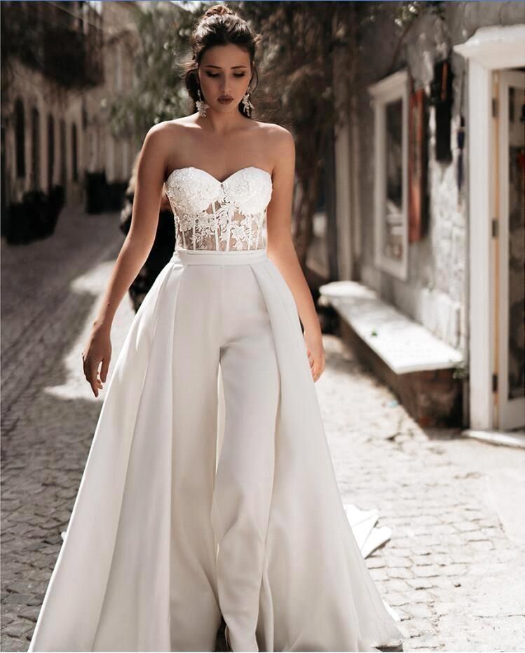 wedding jumpsuit with overskirt