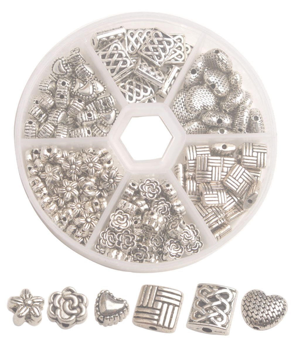 One Box of 185PCS Antiqued Silver Metal Spacer Beads for jewelry making